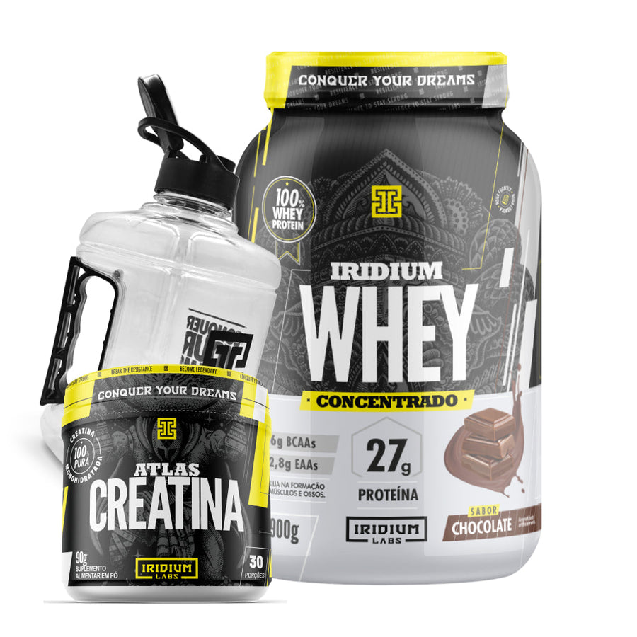 Combo Whey Protein Concentrado + Creatina Atlas 90g + Galão 1,5L