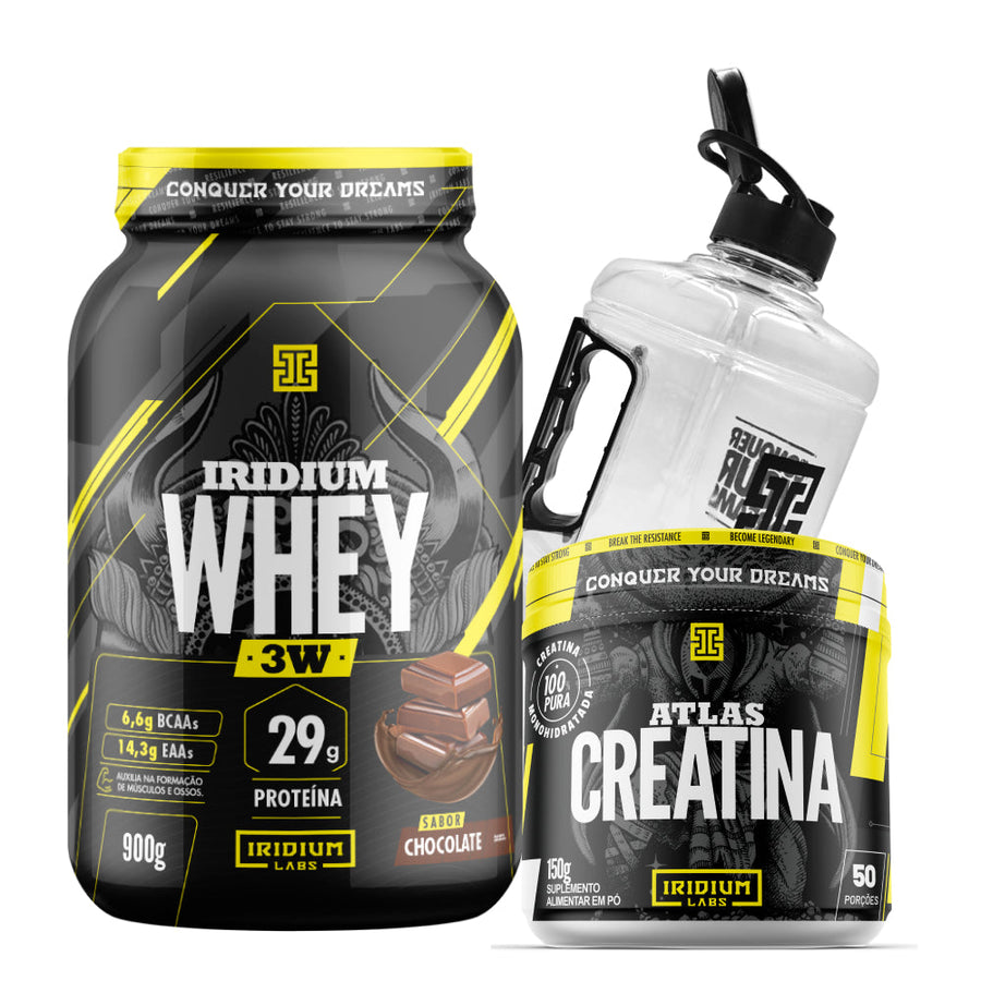 Combo Whey Protein 3W + Creatina Atlas 150g + Galão 1,5L