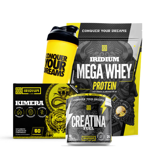 Combo Mega Whey Protein + Kimera Thermo + Creatina Fuel + Coqueteleira